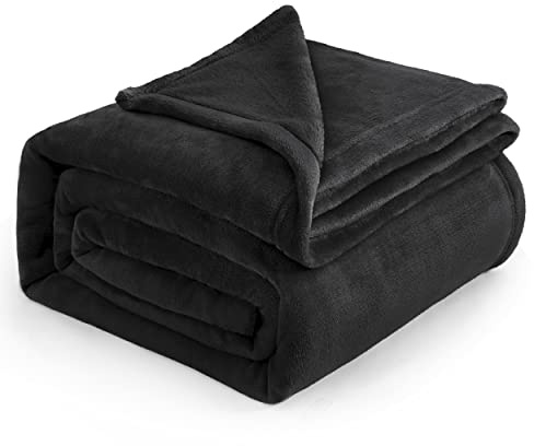 Bedsure Fleece Blanket King Size - Soft Cosy Fluffy Throw Blankets for Bed, Warm Large Throws for Audlts, Black, 270x230 cm