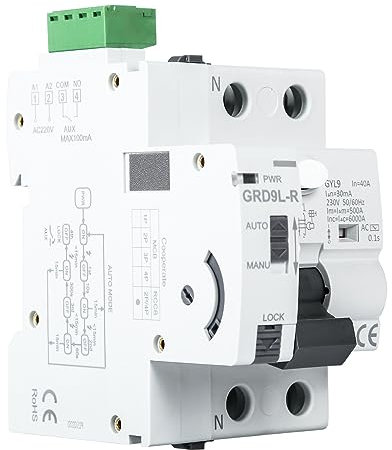 DEWIN Diferencial Auto Rearmable,2P 40A 30MA Diferencial Superinmunizado Rearmable Diferencial Rearme Automatico RCCB Inteligente Interruptor de Protección de Bajo Voltaje
