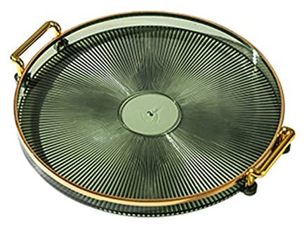 Golden Handles Serving Platter, Acrylic Decorative Round Tray, Display Tray for Home Bar Restaurant (Dark Green)