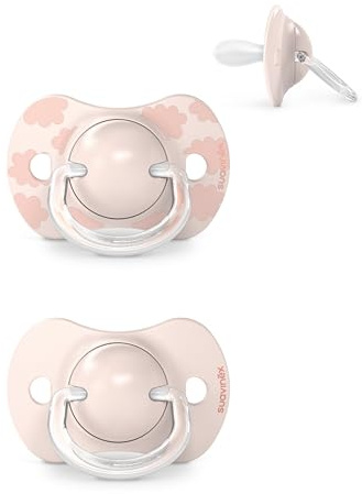 Suavinex Confezione da 2 Ciucci con Tettina Simmetrica in Silicone SX Pro, per Bambini 0-6 Mesi, Ciuccio Neonato, con Tettina Piatta e Flessibile, Dreams Rosa