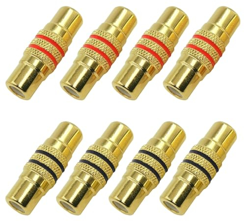 BRIEFCEC Cinch Buchse Koppler, RCA Buchse auf Buchse Adapter für Buchse und Buchse, Anschluss,für Audio Video Kabel -Vergoldet (8 Stück/Schwarz+Rot)