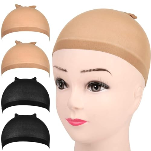 Set di 4 Retine per Parrucca - Tappi Elasticizzati e Sottili in Nylon per Capelli Realizzati, Adatti a Uomini e Donne. Copricapo e Calotte per Parrucche con Fissaggio Sicuro.