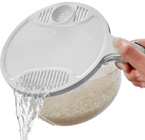 Reis Waschschüssel mit Sieb Kunststoff Sieve Reis Waschfilter Siebkorb mit Griff und Deckel Bohnen Sieve Abtropffläche Reinigung