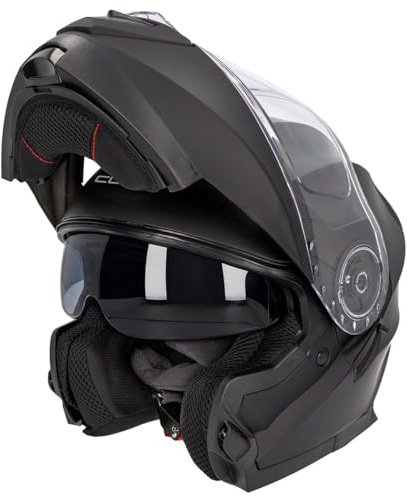 Casco Moto Modular Curve Krypton Negro Mate, Material ABS, Visor Solar Ahumado, Cierre Micrométrico, Adultos, Hombre y Mujer, ECE 22.06 (XS)