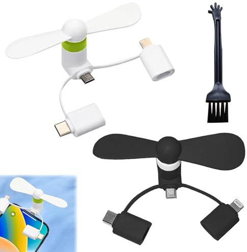 Mini Ventilador USB,Ventilador USB 3 En 1 Tipo C,Mini Ventilador de Teléfono,3 En 1 Tipo C Micro USB Fan Cooler Para Teléfonos Portable,2 PCS