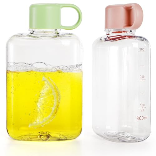 ZEAYEA 2 Pack Portable Flat Water Bottle, 350 ml /12 oz BPA Free Slim Drinking Bottle, Plastic Travel Flask for Outdoor Sports, Camping, Fitness, Gym, Fits Purse Bag Pocket