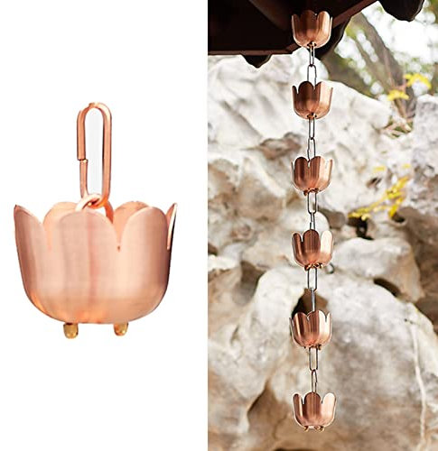 CMYUN Regenkette Dachrinnen-Regenkette Kupfer, Äußerer Fallrohr-Regenfänger, Veranda Garten Regenketten für Den Garten Dekorativ, für Starkregen, 100cm/3.3ft(Style1)