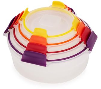 Joseph Joseph Nest Lock Round Food Containers, 4 Piece Lunch Box & Meal Prep Set Reusable, Airtight Plastic Food Containers with Lids, Multi-Size Set Storage