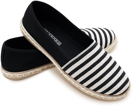 GLAMORA Alpargatas Mujer Lona a Rayas, Bailarinas Esparto Mujer Suela Goma Antideslizante, Manoletinas Planas Verano Comodas, Zapatos Slip On Mujer Ligeros Transpirables Calzado Verano Mujer