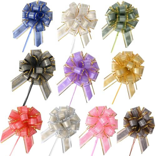 Lazos Regalos Grandes, 10 Lazo de Envolver Regalo 6,3 pulgadas Lazo de colores Lazo para tirar Cinta para tirar para cestas de boda, decoración navideña, fiestas, cumpleaños (multicolor)