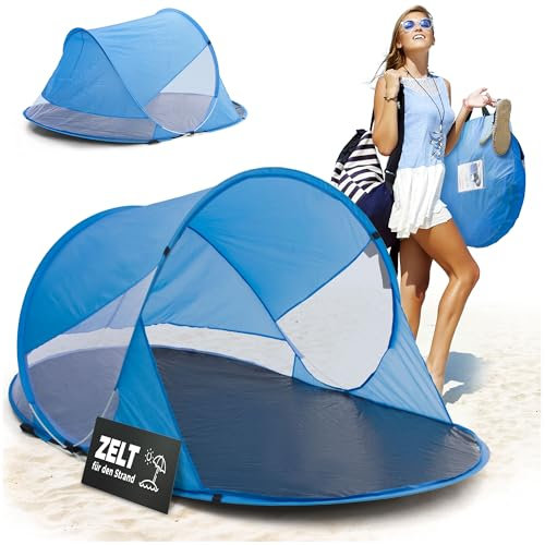 STREND PRO Mini Pop Up Zelt 190x120x90 cm – Kleine Strandmuschel, Wurfzelt UV-Schutz, für Kinder, Garten, Park & Strand