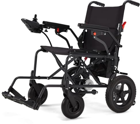 BNEHS Foldable Electric Wheelchair for Adults, Lightweight Power Wheelchair with 500W Dual Motor, Storage Bag, 15 Miles Long Range, All-Terrain Motorized Wheelchair Suitable for Seniors, Black