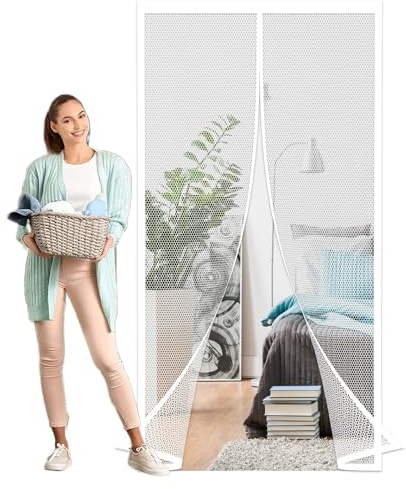 Fliegengitter Balkontür 124 x 186 cm Insektenschutzvorhang mit Magneten Ohne Bohren, Einfache Montage für Balkontür, Kellertür Und Terrassentür, Weiß