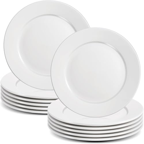 Preocea 12 Pcs White Dinner Plates, 20.3 cm Round Dinner Plates Set, Ceramic Dessert/Salad Plate, Porcelain Appetizer Plate, Microwave & Dishwasher Safe