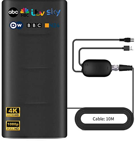 2025 Antenne TV Puissante pour Intérieur et Extérieur,Plage de Réception de 600 KM,Antennes HDTV Numérique,Compatible avec 4K 1080p Tous Les TV Intelligents,10M Câble Coaxial,TNT Amplificateur Signal