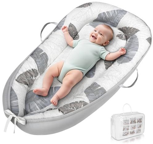 HOTUT Babynest Nestchen,Babynestchen Neugeborene,Komfort und Weichheit,100% Baumwolle,Babynestchen Baby Zweiseitg mit Aufbewahrungstasche