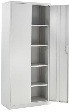 MMT Metal Storage Cabinet with Lock, 2 Door Lockable, Grey, 180H x 80W