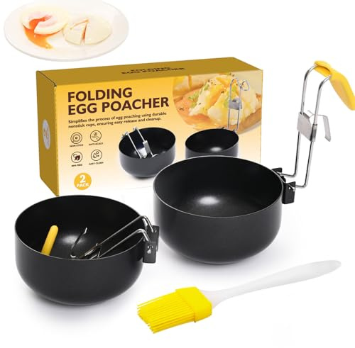 Egg Poacher, Poached Egg Maker Egg Cooker with Brush, Folding Poached Egg Moulds Kitchen Gadgets Non-stick Egg Poacher for Perfect Boiled Eggs for Kitchen Tool (2 Pcs)