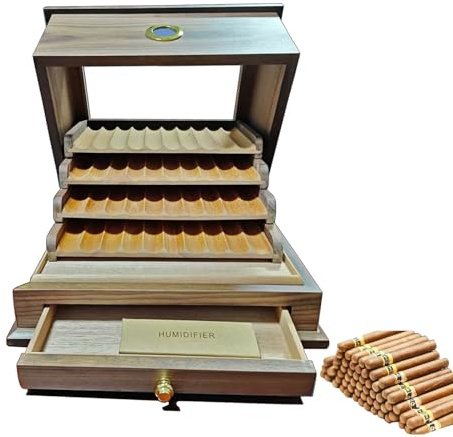 QQNQQ Portasigari, scatola portasigari, humidor da viaggio, 1 pz con rivestimento in cedro spagnolo, igrometro digitale, umidificatore, display multistrato for 40