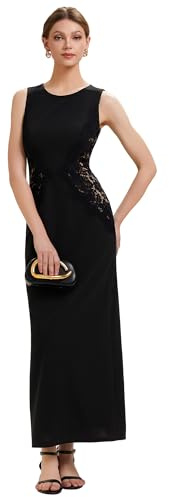 Ever-Pretty Robe de Soirée Chic Encolure Ronde sans Manche Tricot Maxi Robe Fourreau Noir 48