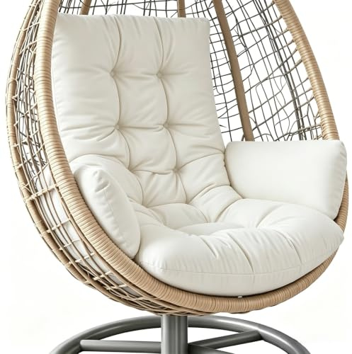 Cuscino per poltrona sospesa per esterni, con imbottitura spessa, impermeabile, lavabile, grande, morbido, comodo per balcone, giardino, lounge (bianco)