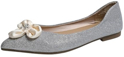 Generisch Bailarinas para mujer elegantemente decoradas con lazo brillante, zapatillas planas con tapa puntiaguda con aspecto brillante | Zapatos festivos para bodas y fiestas