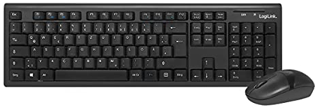 LogiLink ID0104 - kabelloses Tastatur/Maus Set, 2,4GHz, Tastatur 103 Tasten (+13 Hotkeys) - Maus (optischer Sensor) mit 3 Bedientasten, AUTOLINK Verbindung, schwarz