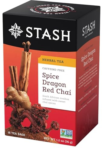 Stash Tea Company, Premium Herbal Tea, Spice Dragon Red Chai, Caffeine Free, 18 Tea Bags, 1.2 oz (36 g)