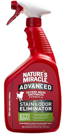 Nature’s Miracle Advanced Stain and Odor Eliminator Dog Spray, Fresh Scent, Severe Mess Enzymatic Formula for Tough Pet Messes, 32 Ounces, Red