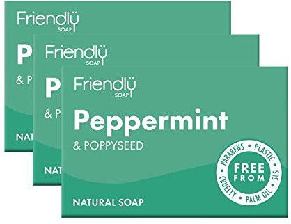 Friendly Soap Peppermint & Poppy Seed Soap, 3 Pack (3 x 95g Bars)