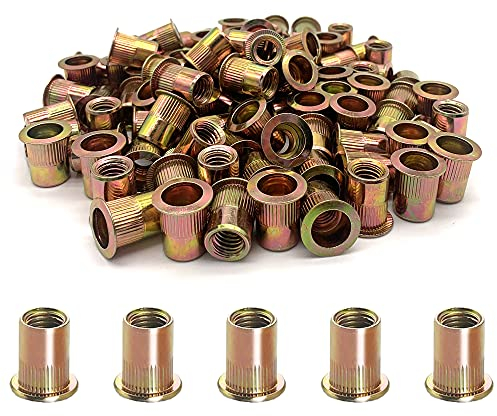 100PCS-Rivet Nuts,5/16-18Carbon Steel UNC Rivet Nut Assortment Kit, Flat Head Threaded Insert Nutserts Assort(5/16-18