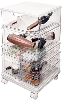 iDesign The Sarah Tanno Collection 7-Drawer Stacking Cosmetic Organizer Cart, Clear and White