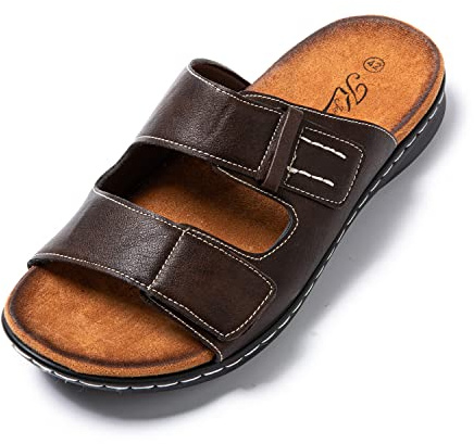 JOMIX Sandales Homme Cuir avec Scratch Chaussures de Plage Tongs Hommes Chaussons de Randonnée pour Douche Piscine Marche