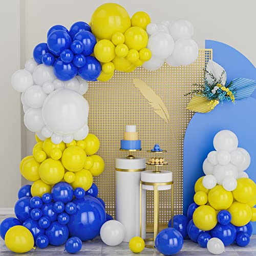 Lot de 125 guirlandes de ballons bleus, jaunes, blancs, en latex, pour fête prénatale, fiançailles, anniversaire, remise de diplôme, pique-nique