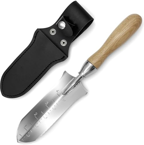 O'Shine Coltello da giardino di piccole dimensioni, diserbo giardinaggio scavare allentamento terreno piantare trapianto paesaggistico strumento, lama graduata 140 mm, manico rotondo in