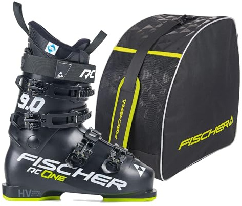 Fischer Alpine Eco - Scarponi da sci alpino RC One 9.0 – Dimensioni: MP27.5 EU42 2/3 – Colore: giallo – Flex 90 – per principianti fino a buon sciatore – con borsa per scarponi da sci Alpine Eco
