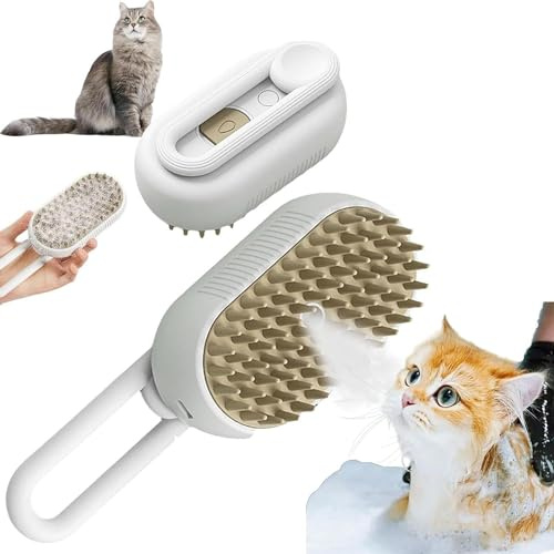 Lonnalee Spazzola a vapore per gatti, pettine per la rimozione dei peli di animali domestici con serbatoio dell'acqua, spazzola a vapore 3 in 1 per gatti, spazzola per la cura del gatto, pettine per