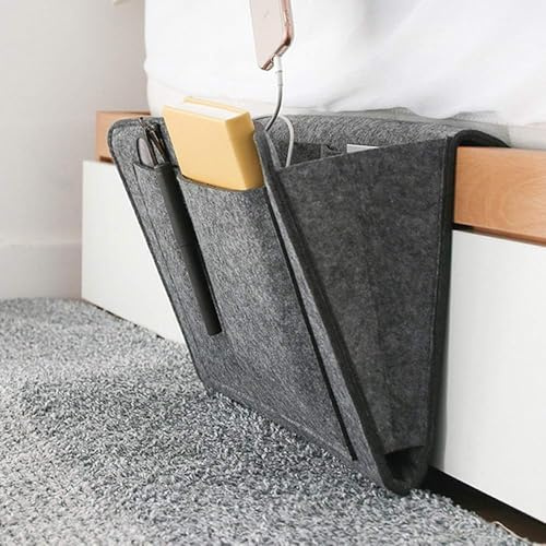 HhBdy Bolsa de Fieltro para Colgar con 5 Compartimentos de Cama (Gris) | Organizador de Cama de Fieltro para Periódicos Gafas Teléfono Inteligente