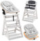 hauck Hochstuhl Alpha+ Newborn Set Eco Bouncer - mitwachsender Holz Babyhochstuhl ab Geburt, inkl. Neugeborenenaufsatz & Sitzpolster - Creme