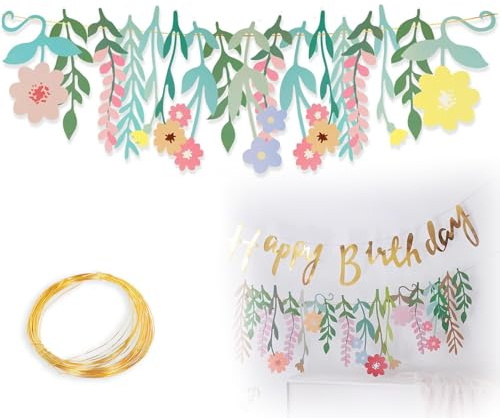 DIYCUT Fiori di Ghirlanda Decorazioni Compleanno, Striscione di Compleanno con Feste in Giardino, Ghirlanda di Carta Colorata, Decorazione Floreale, per Decorazioni Primaverili, Compleanni
