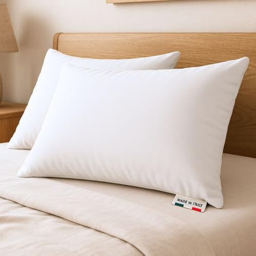 NARCISO Coppia Cuscini Letto Matrimoniale Morbidi Made in Italy con Fodera Bianca in Microfibra, Guanciale Letto Antiacaro e Anallergico, Cuscini per Dormire con Imbottitura in Fibra di Poliestere