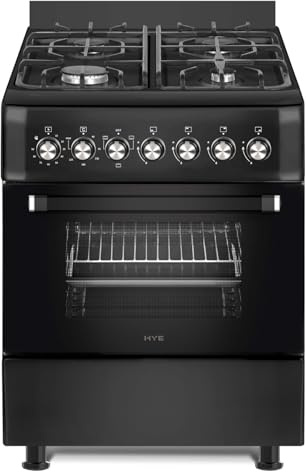 HYE Freestanding Gas Cooker 60cm with 62L Electric Oven, 4 Gas Burners, Timer, Child Lock, Accessories, Adjustable Alarm, Easy Controls & Modern Design for Everyday Cooking – C01FS60G17