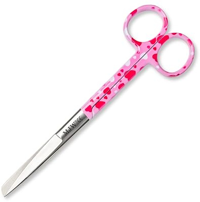 MJW Ciseaux Infirmière en Acier Inoxydable - Ciseaux à Pansements à Bout Rond pour Premiers Secours et Soins - Ciseau Infirmiere Motif Cœur Rose utilisés comme ciseaux de poche