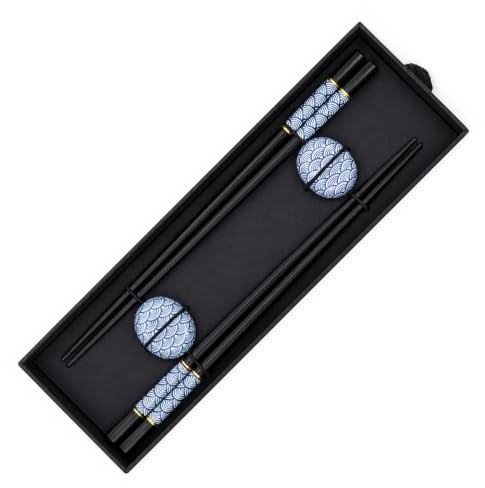 Canxyeun 2 Pares Palillos Japoneses,22.5cm,Palillos Chinos Con Base De Ceramica Antideslizante,Para Sushi Ramen Cocina Asiatica,Sushi Chopsticks,Reutilizable,También Como Regalo