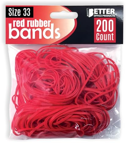 Better Office Products 200 Bright Red Rubber Bands, Size 33, 200/Bag