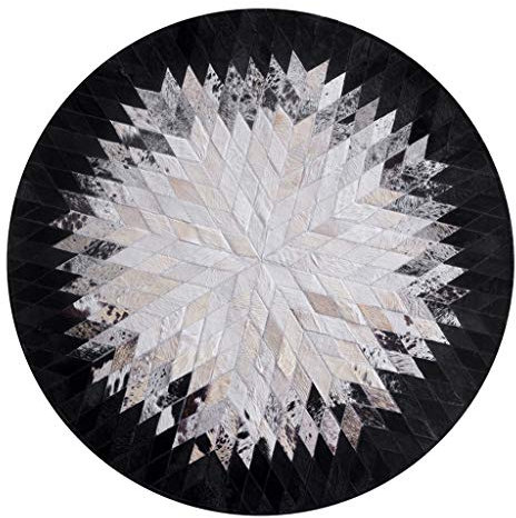 Alfombras Piel de Vaca Natural, Alfombra Redonda de Cuero Cosido Alfombrilla Blanco y Negro Calidad Moda Mesita de Noche Estudio Dormitorio Computadora Silla Estera para Regalo Decor