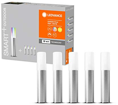 LEDVANCE Luce da giardino a LED intelligente con tecnologia WiFi, pacchetto base con 5 pali da giardino a LED per esterno, colori RGB modificabili, compatibile con Google e Alexa, SMART+ GARDENPOLE