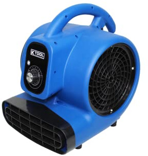 K Tool International 77703 Commercial Utility Floor Blower, 1/4 HP Motor with 3 Speed, 800 CFM, 2.3 Amps, Adjustable Tilt, 4 Drying Positions, Stackable, Plastic Injection Mold, 10' Cord, Blue