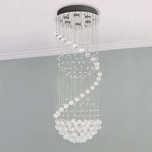 A1A9 Modern kristallkronbelysning, ljus K9 taklampa, spiralinfällda sfärlampor för hallentré, storlek: D40 cm H110 cm
