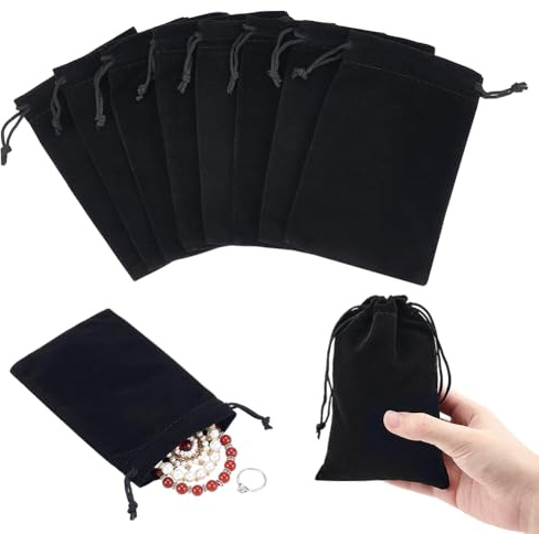 NBEADS 20 st sammetspåsar, 15 x 10 cm rektangelhalsband örhängen smycken påsar godispåse presentförvaringsväskor för fest bröllop julgåvor, svart